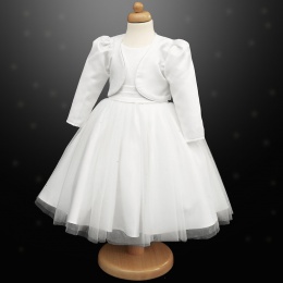 Girls White Diamante Organza Dress with Bolero Jacket